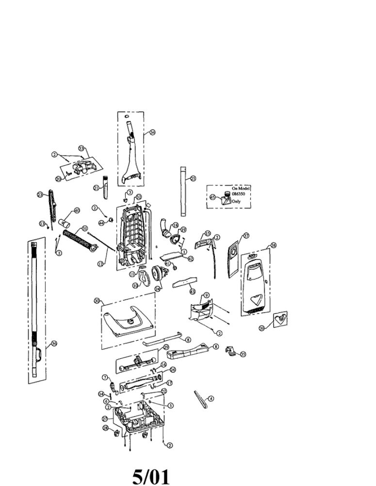 Swivel Guide Assembly Diagram and Parts List for 086300  Dirt Devil Upright Vacuum